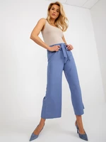 Dark blue fabric trousers with tie