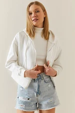 XHAN Ecru Raised Zipper & Hooded Sweatshirt