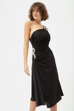 Lafaba Women's Black One-Shoulder Stone Short Evening Dress