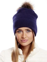 Dark blue cap with fur pompom