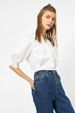 Koton Women's Ruffle Detailed Shirt with Balloon Sleeves