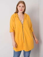 Dark yellow women's sweatshirt of larger size with zip closure