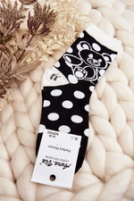 Women's mismatched socks with teddy bear, white and black