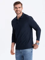Ombre Men's longsleeve with polo collar - navy blue