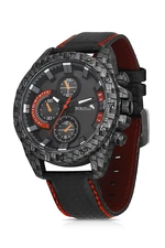 Polo Air Sport Leather Band Checkerboard Pattern Men's Wristwatch Black Color