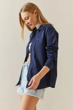 XHAN Navy Blue Buttoned Basic Shirt