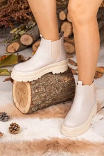 armonika Women's Beige Elastic Sides Thick Flat Sole Boots