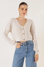 By Saygı Buttoned Front Perforated Sleeves Crop Cardigan