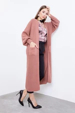 Lafaba Women's Pink Balloon Sleeve Long Cardigan