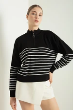 Lafaba Women's Black Zippered Long Sleeve Knitwear Sweater