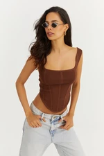 Cool & Sexy Women's Brown Back Zippered Crop Blouse