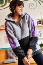 Olalook Women's Lilac Zipper Oversized Plush Sweatshirt