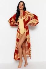 Trendyol Underwater Patterned Belted Maxi-Weave 100% Cotton Kimono & Caftan