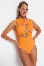 Trendyol Orange Deep V-Neck Cut Out/Windowed Regular Leg Swimsuit