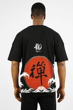 XHAN Black Chinese Printed Oversized T-shirt 1x1-44910-02