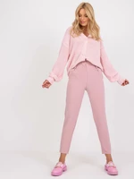 Světle růžové látkové kalhoty s vysokým pasem