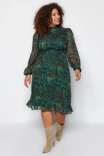 Trendyol Curve zelené paisley vzorované šifonové šaty