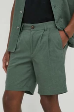Ľanové šortky Bruuns Bazaar Lino Germain zelená farba, melanžové