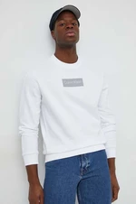 Bavlněná mikina Calvin Klein pánská, bílá barva, s aplikací, K10K112252