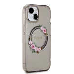 Zadní kryt Guess PC/TPU Flowers Ring Glossy Logo MagSafe pro Apple iPhone 15, černá