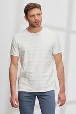 ALTINYILDIZ CLASSICS Men's White Slim Fit Slim Fit Crew Neck Cotton Jacquard T-Shirt.