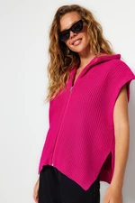 Trendyol Fuchsia Zips detailný pletený sveter