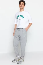 Trendyol Gray Melange Regular Fit Label Appliqued Stitched Pockets Sweatpants