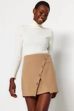 Trendyol Camel Button Detailed Double Breasted Mini Woven Skirt