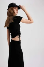 DEFACTO Fitted Crew Neck Short Sleeve Tie Detail Ribbed Camisole Crop T-Shirt
