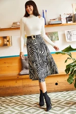 Olalook Women's Zebra Black A-Line Suede Skirt with Elastic Waist