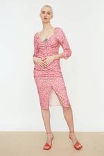 Trendyol Pink Smocking and Slit Detailed Dress