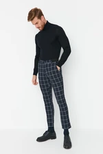 Trendyol Navy Blue Men's Slim Fit Chino Pockets Plaid Trousers