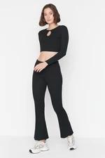 Trendyol Black Cut Out Detail Ribbed Flexible Knitted Top-Upper Set