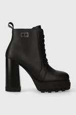 Kožené členkové topánky Tommy Jeans TJW HIGH HEEL LACE UP BOOT dámske, čierna farba, na podpätku, EN0EN02408