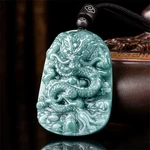 Natural Ice Green Jadeite Hand Carved Chinese Dragon Lucky Pendant Amulet Necklace Certificate Vintage Woman Man's Gift Jewelry