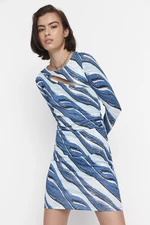 Trendyol Blue Printed Bodycon Mini Knitted Dress