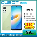 Cubot Note 30 Smartphone Android 12 6.517 " Display 4GB+64GB 20MP Camera Octa-Core Phone 4000mAh Battery Dual SIM Cellphones