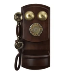 Wall Mounted Vintage Telephone Phone with Drawer, Button / Rotary Dial, Adjustable Classic Ringtone Volume, Solid Wood for Home