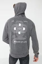 Trendyol Men's Relaxed Hoodie with Long Sleeves and a Printed Back Aged/Faded-Effect Sweatshirt.