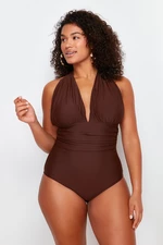 Trendyol Curve Brown Deep V Back Cross-Recovery Swimsuit