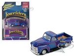 1950 Chevrolet 3100 Pickup Truck Lowrider Blue with Graphics and Diecast Figure Limited Edition to 3600 pieces Worldwide 1/64 Diecast Model Car by Jo