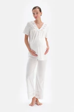 Dagi biele modálne tehotenské pyžamové nohavice