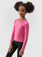 Dívčí tričko crop-top s dlouhými rukávy - růžové