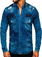 Tmavě modrá pánská džínová košile s dlouhým rukávem Bolf R800