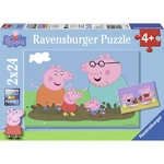 Ravensburger puzzle Prasátko Peppa Šťastná rodina 2 x 24 dílků