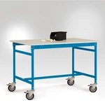 Manuflex LB4043.5012 ESD príručný stolík BASIS pojazdný s gumovou stolovou doskou v svetlomodrej farbe RAL 5012, š xhxv: