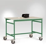 Manuflex LB4066.6011 ESD príručný stolík BASIS pojazdný s plastovou stolovou doskou v zelenej farbe Reseda RAL 6011, š x