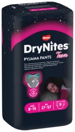 Huggies Plenkové kalhotky Dry Nites pro děvčata s váhou 27–57 kg 9 ks