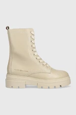 Kožené workery Tommy Hilfiger Monochromatic Lace Up Boot dámske, béžová farba, na plochom podpätku