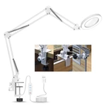 NEWACALOX 5X Welding Magnifying Glass LED Table Desk Lamp Three-Section Folding Handle Magnifier for Nail Repair Lightin